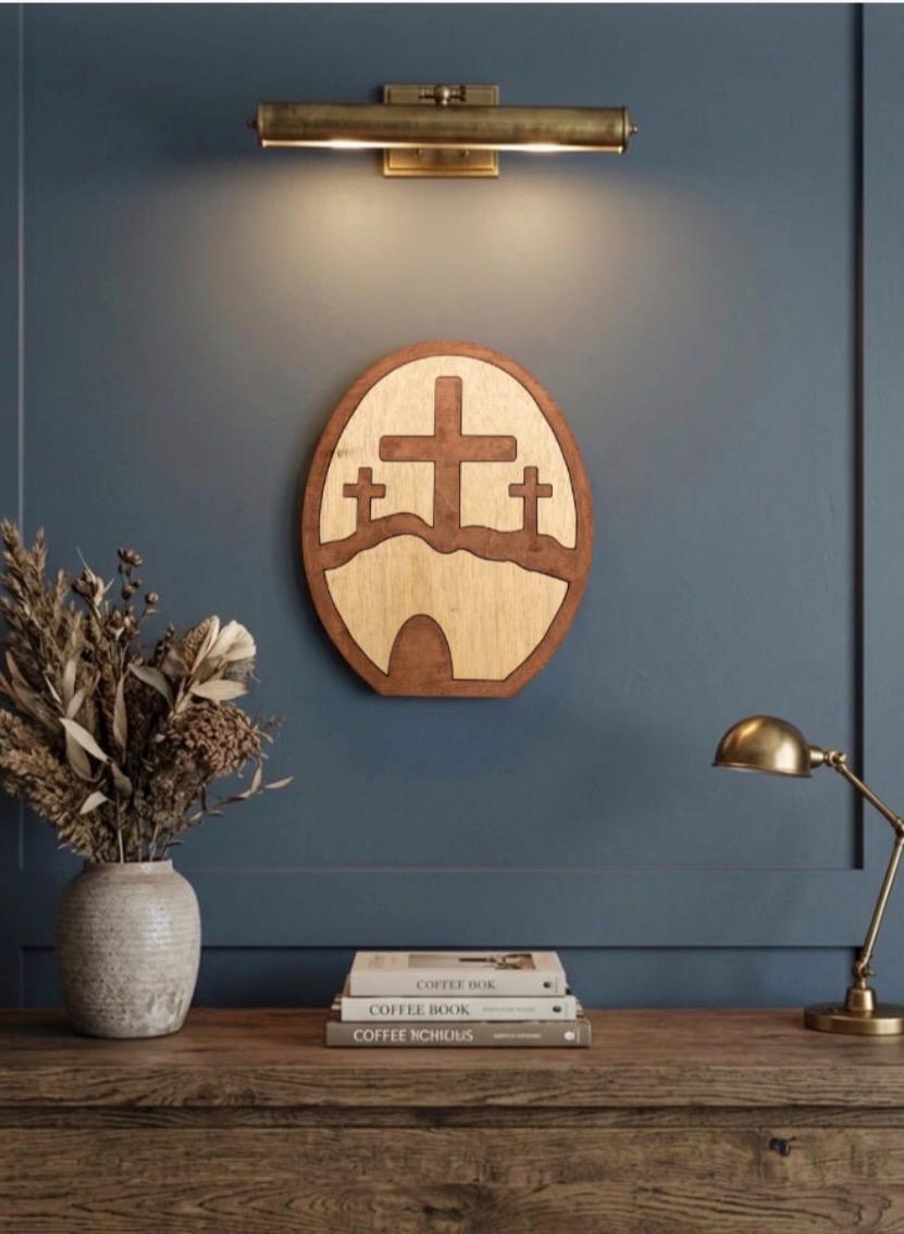 Wood Oval 3 Cross Handmade Decorative Piece