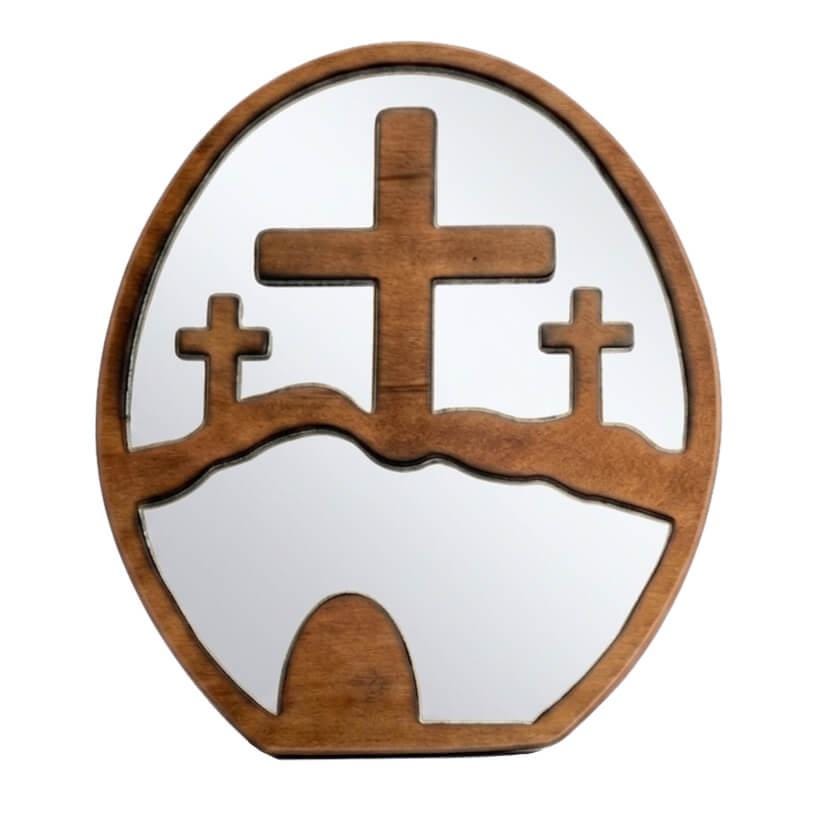 Wood & Mirror Oval 3 Cross Handmade Decorative Piece