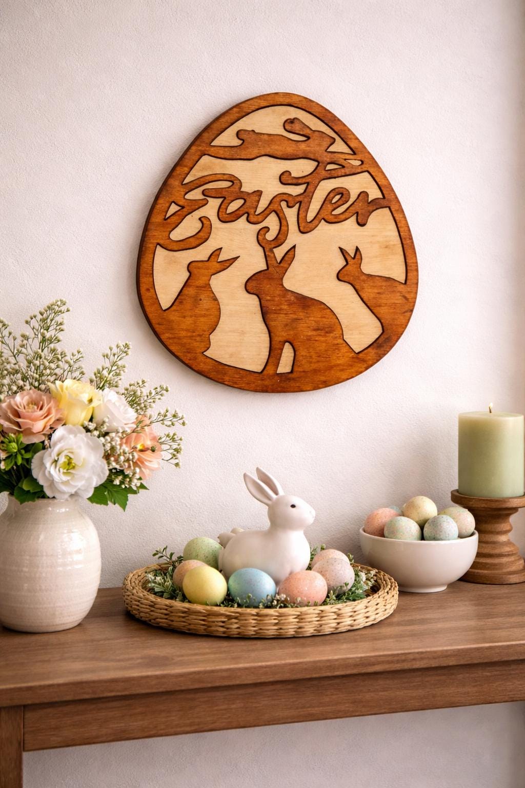 Wood Easter Hanger With Bunnies
