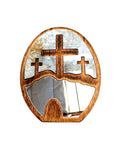 Wood, Mirror & Stone Oval 3 Cross Handmade Decorative Piece