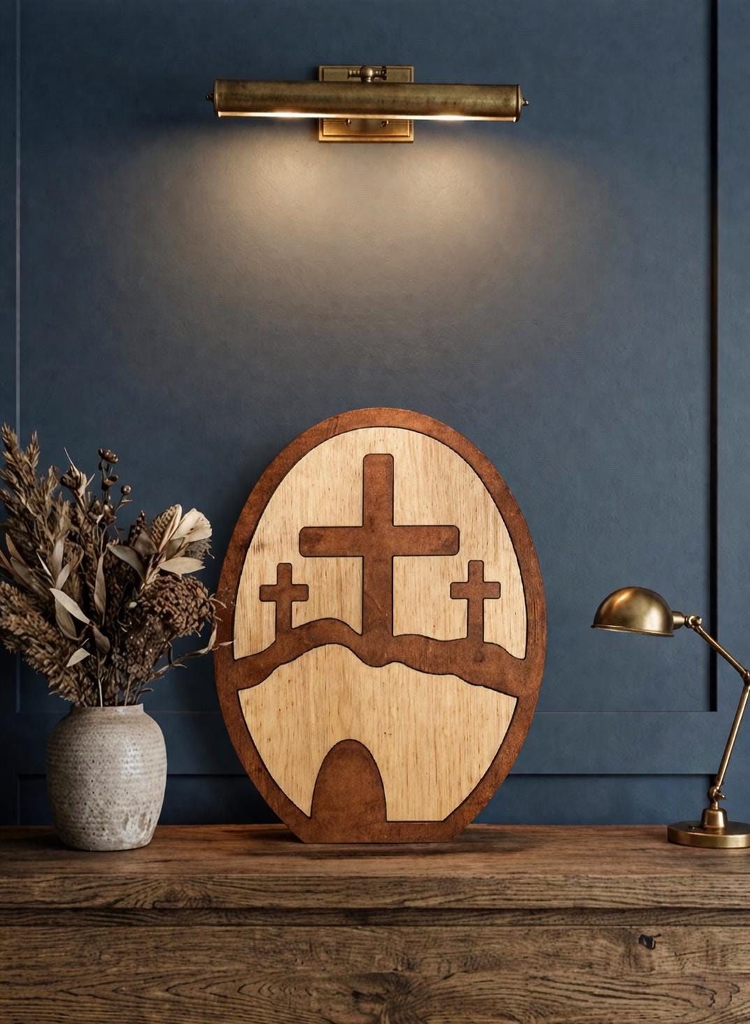 Wood Oval 3 Cross Handmade Decorative Piece