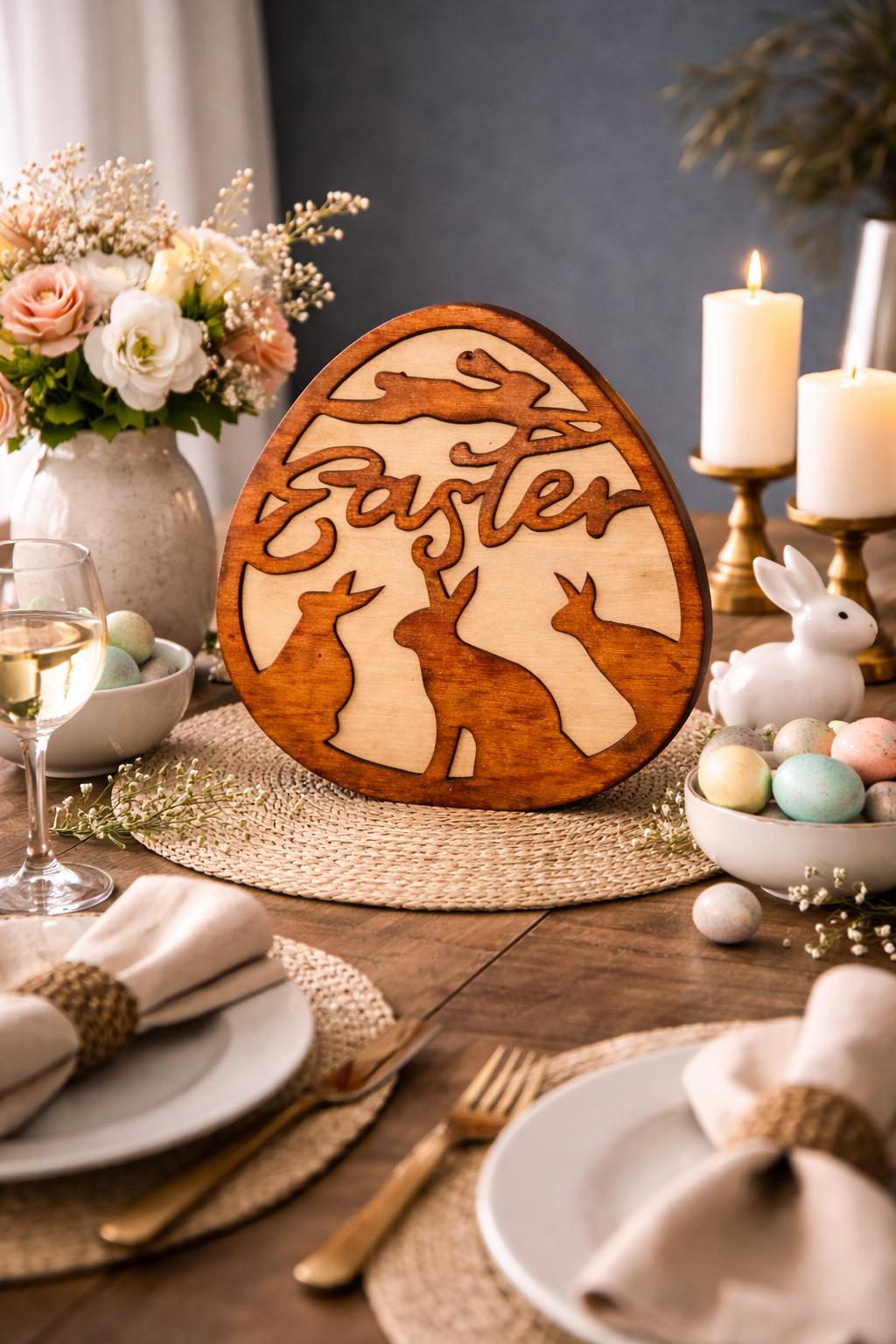 Wood Easter Hanger With Bunnies