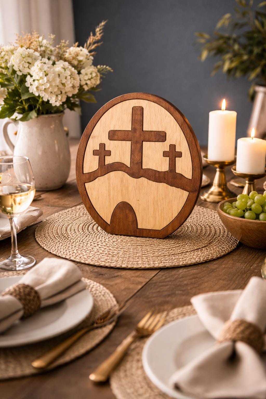 Wood Oval 3 Cross Handmade Decorative Piece